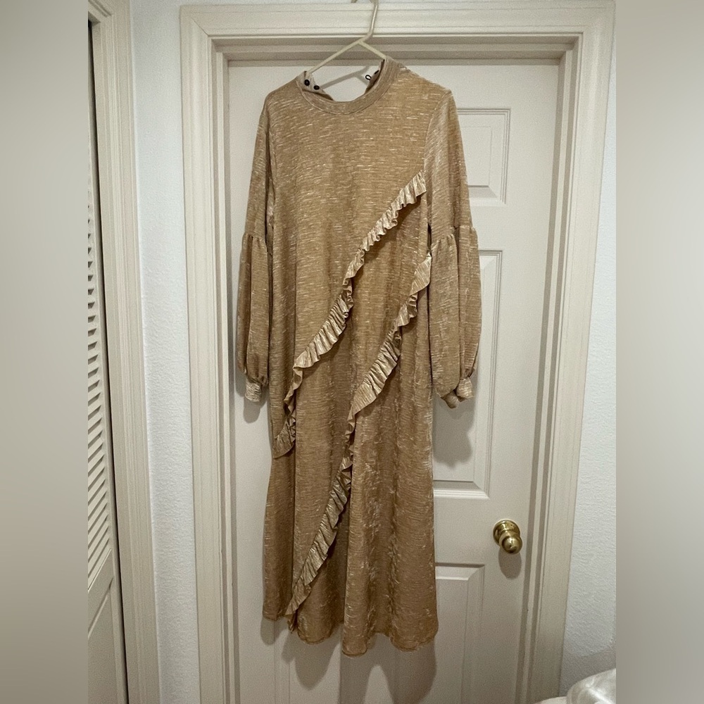 Elegant Tan Ruffle Dress